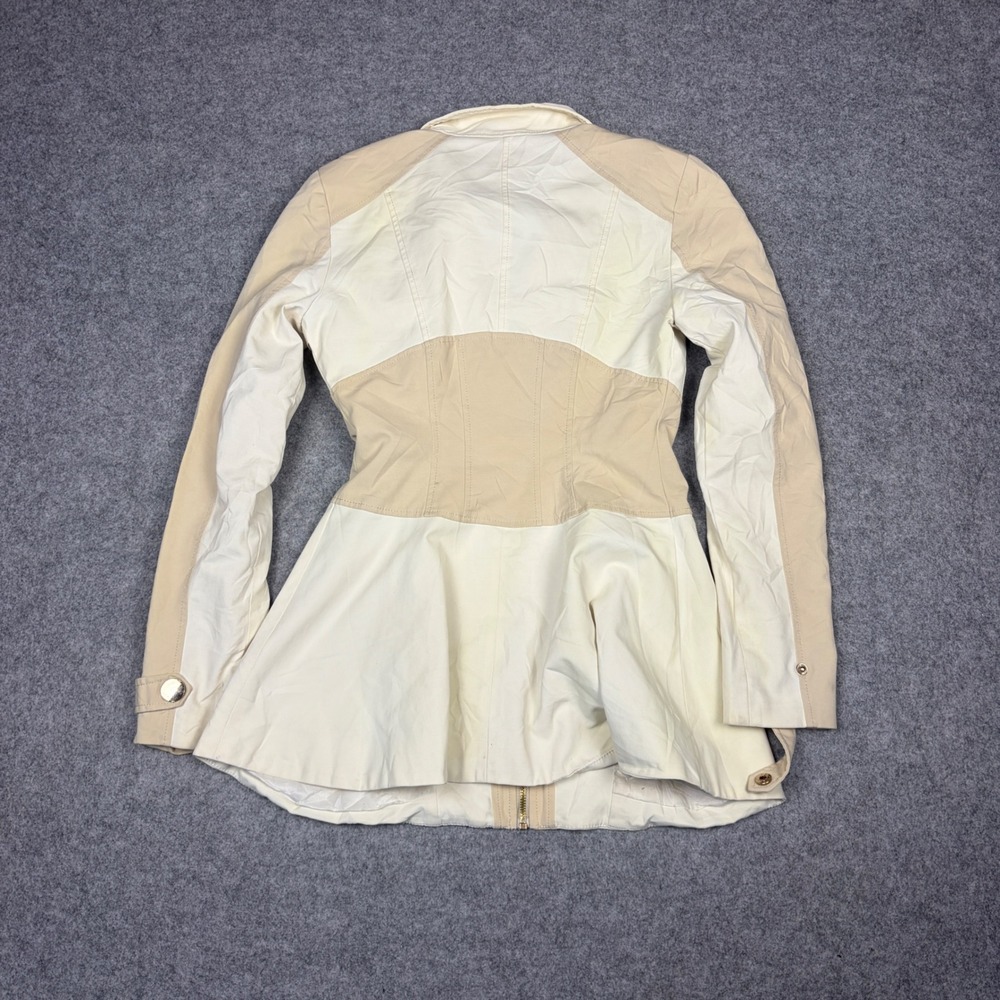 Bebe Womens Colorblock Full Zip Peplum Jacket Cream Tan Size Small - Picture 6 of 6